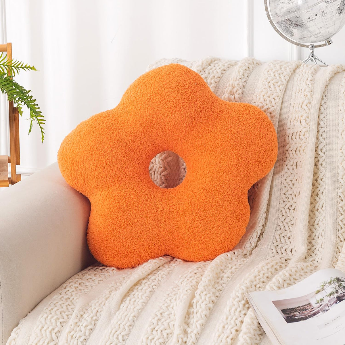 HOKIPO Flower Shaped Cushion for Sofa & Bed, 49 cm, Orange