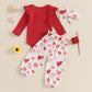 Rtnnsbbfcm Newborn Baby Girl Valentine'S Day Outfit Long Sleeve Ribbed Romper Heart Print Pants Headband 3Pcs Set (Red, 3-6 Mont