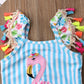 Kids Toddler Baby Girl One Piece Swimsuit Beach Wear Striped Flamingo Tassels Swimwear Bathing Suits 6-12 Months
