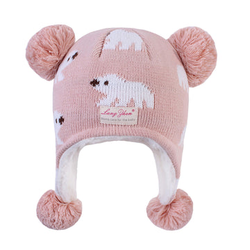 Langzhen Toddler Kids Infant Winter Hat,Earflap Knit Warm Cap Fleece Lined Beanie For Baby Girls (Polar Bear - Pink, S(46-48Cm/1