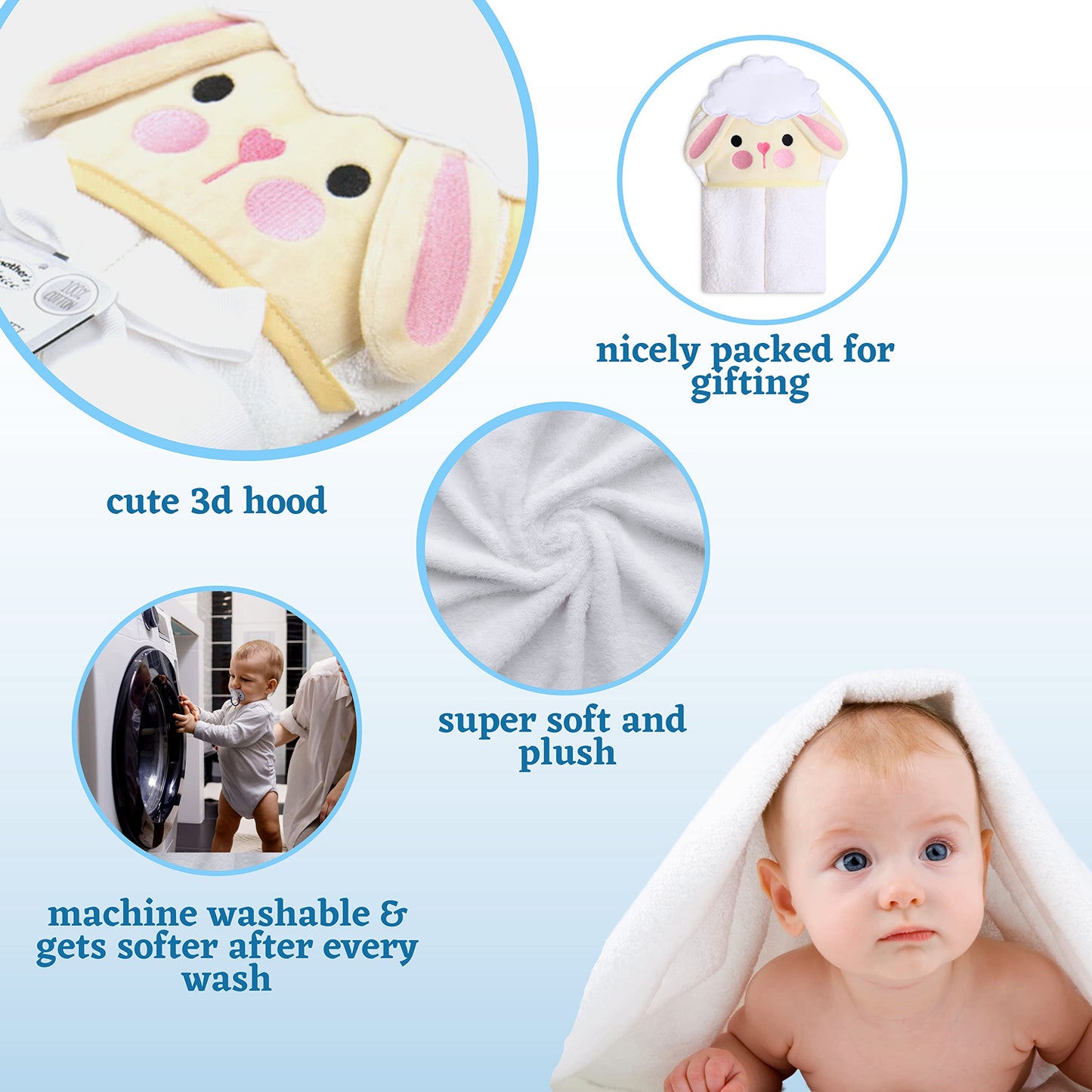 Mother'S Choice Hooded Baby Towels For Newborn - 100% Cotton Ultra Soft And Absorbent Large Baby Bath Towel For Infant And Toddl