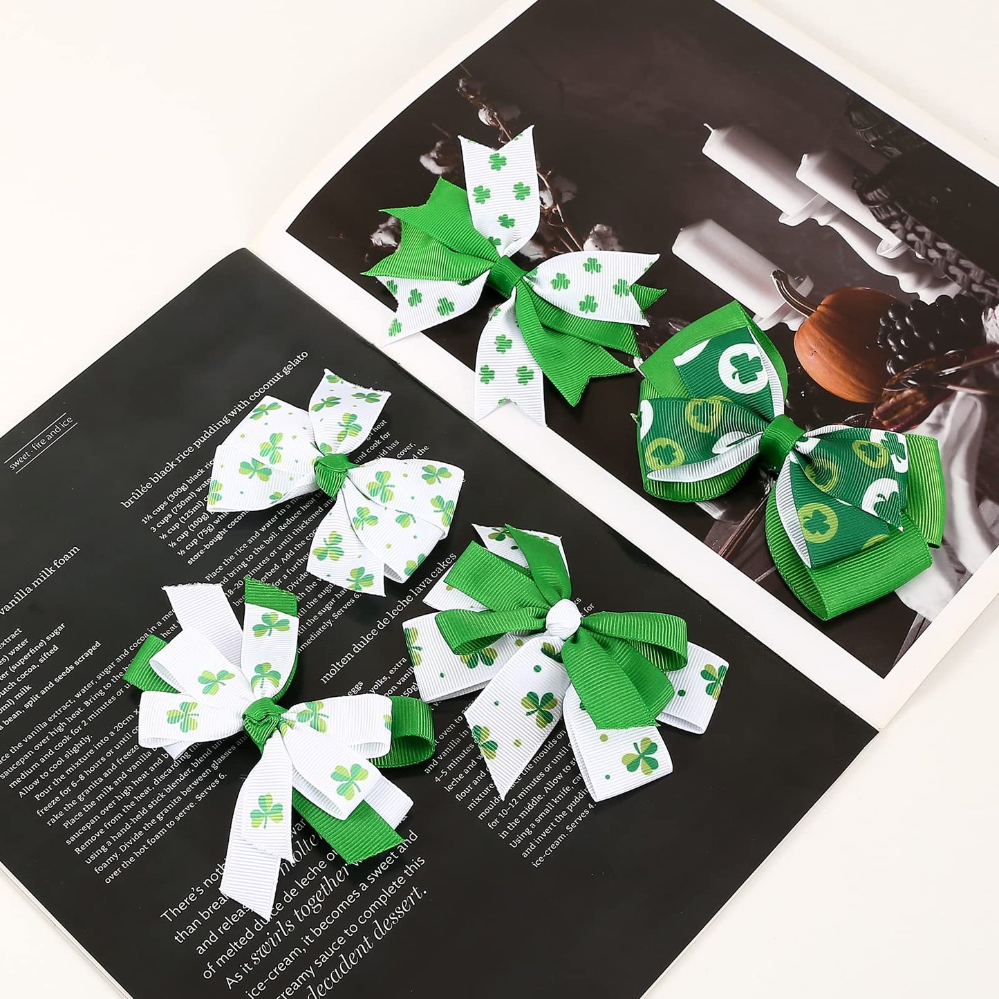 5Pcs St Patricks Day Hair Bow Clips, Irish Green Shamrock Hair Bow Hair Barrette, Handmade Grosgrain Ribbon Bows St Patricks Hai