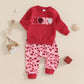 Beqeuewll Toddler Baby Girl Valentines Day Outfit Letter Print Long Sleeve Sweatshirt Heart Long Pants 2 Piece Set (Red, 3-4T)