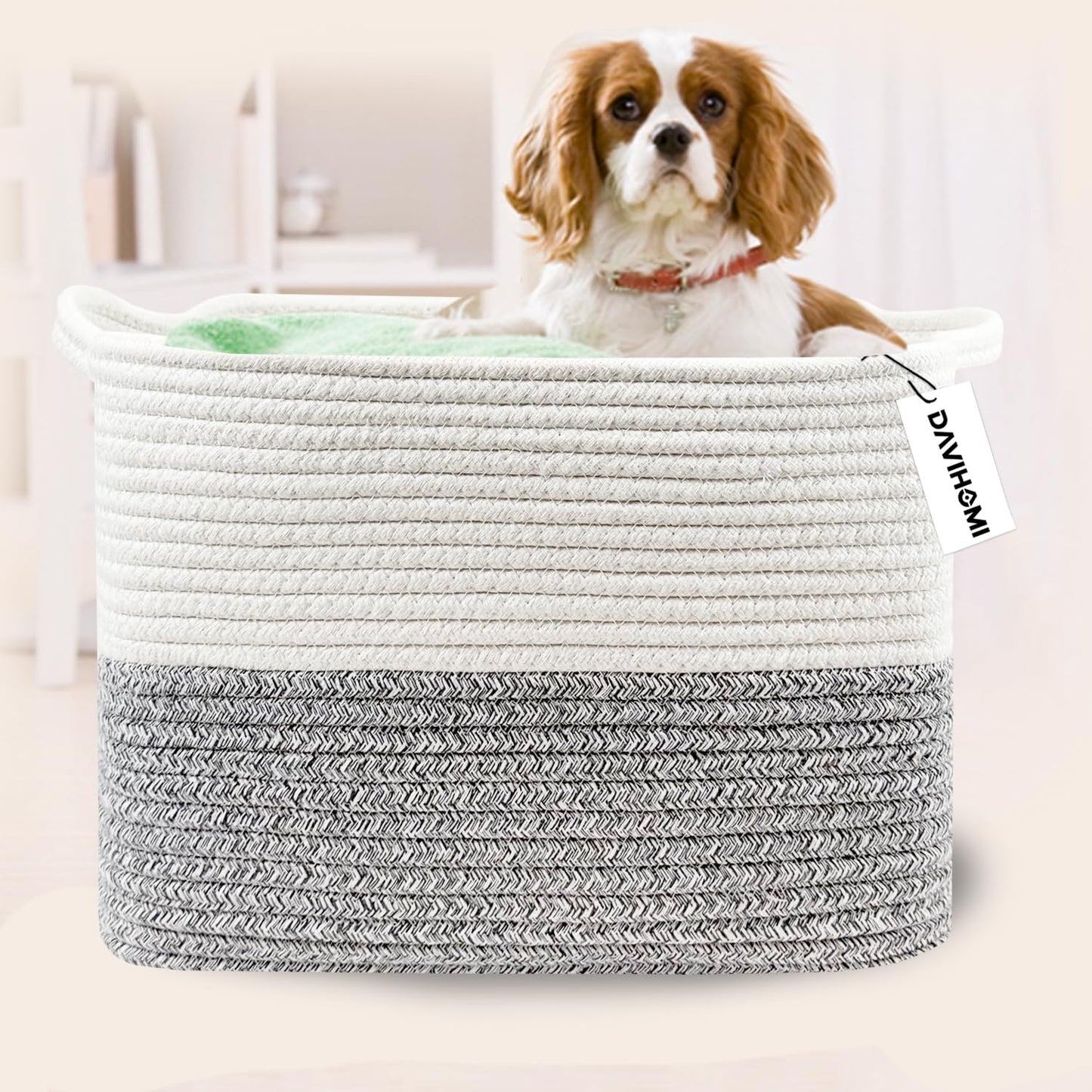 Davihomi Small Woven Cotton Rope Basket For Organizing, Gift Baskets For Handles, Empty Gift Baskets, Toy Basket For Bins|13.5'