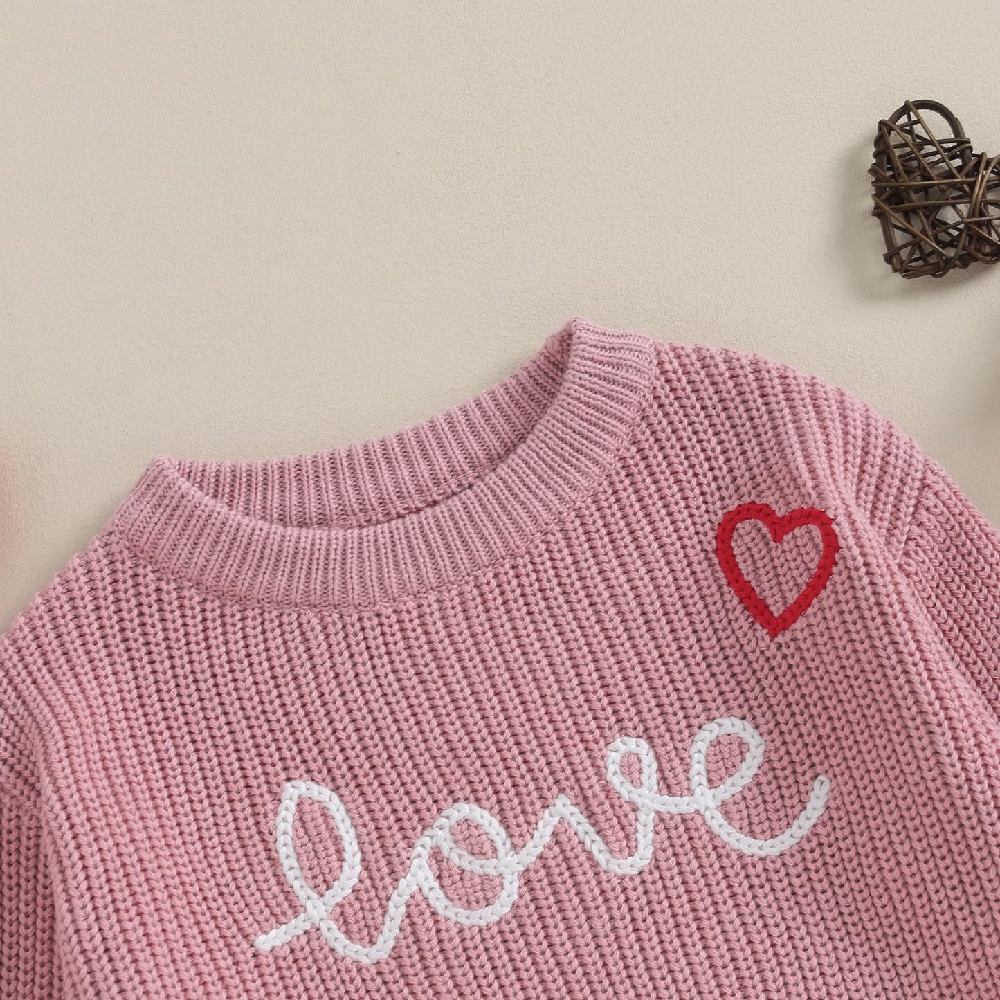 Baby Girl Valentines Day Outfit Love Heart Sweet Long Sleeve Sweater Tshirt Crewneck Tops Fall Winter Clothes (C-Red, 6-9 Months