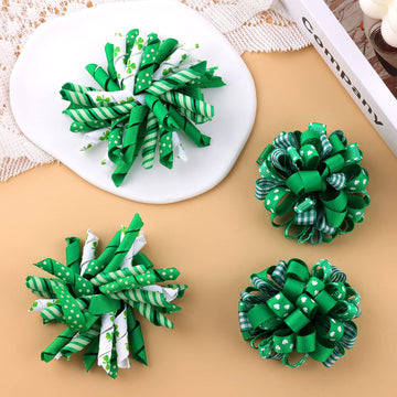 St Patricks Day Korker Hair Bow Clip 3'' Irish Green Shamrock Curly Corker Fireworks Alligator Barrette Toddler Baby Girls Kids