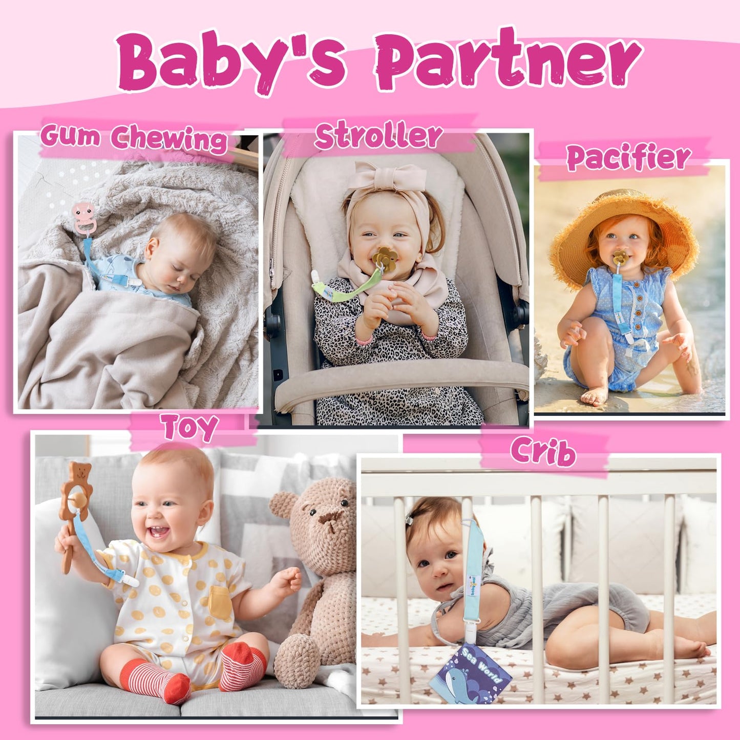 Babygoal Hawaii Pacifier Clips, 6 Pack Binky Paci Holder Clips And Leash For Boys And Girls Fits For Most Pacifier, Binkie Style