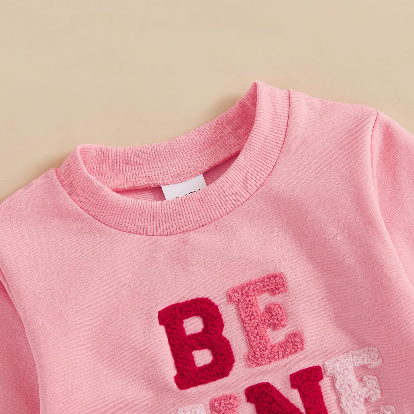 Nokpsedcb Baby Boy Girl Cute Letter Embroidery Long Sleeve Sweatshirt And Elastic Long Pants Toddler Valentine Outfits (Pink Be