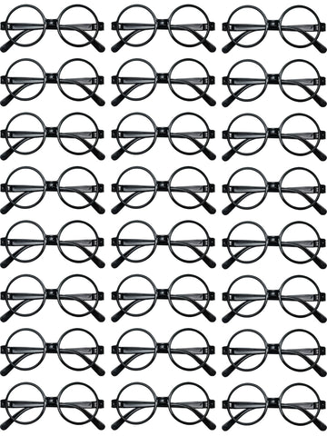 24 Pairs Black Wizard Glasses Plastic Halloween Costume Glasses Round Frame No Lens For St Patrick'S Day Wizard Party Favors