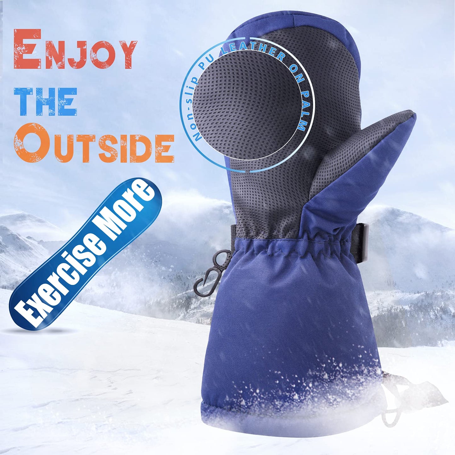 Winter Kids Waterproof Gloves For Boys Girls Snow Ski Toddler Baby Mittens Outdoor For Infant Teens 1-5T (N-Navy, L(4-6T))