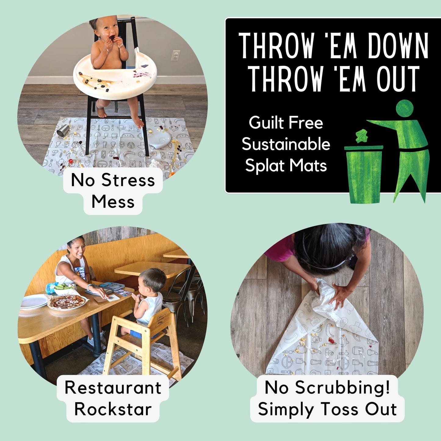 Theo'S Mats 60 Count Disposable Mats For Under High Chair - 100% Biodegradable & Compostable 47' X 29' Splat Mat Floor Coverin