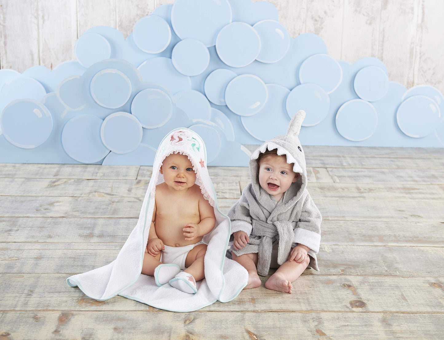 Baby Aspen Gray Baby Shark Hooded Towel Robe,Let The Fin Begin Baby Shower Gifts 0-9 Months, Baby Bath Towel/Spa Robe