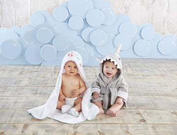 Baby Aspen Gray Baby Shark Hooded Towel Robe,Let The Fin Begin Baby Shower Gifts 0-9 Months, Baby Bath Towel/Spa Robe