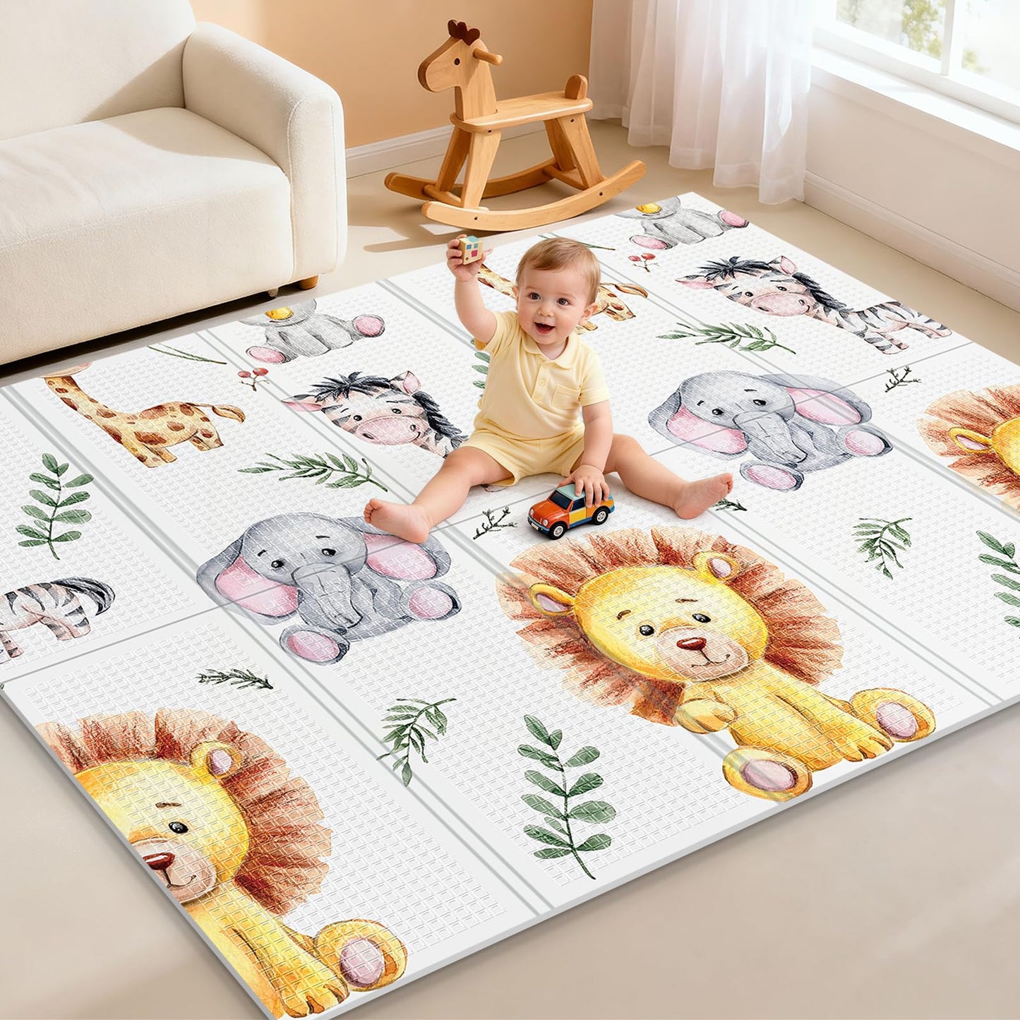 Noonkty 71x59 Foldable Baby Play Mat for Floor, Foam Playmat for Babies 0-12 Months, Kids Non Toxic Thick, Waterproof & Anti-sli