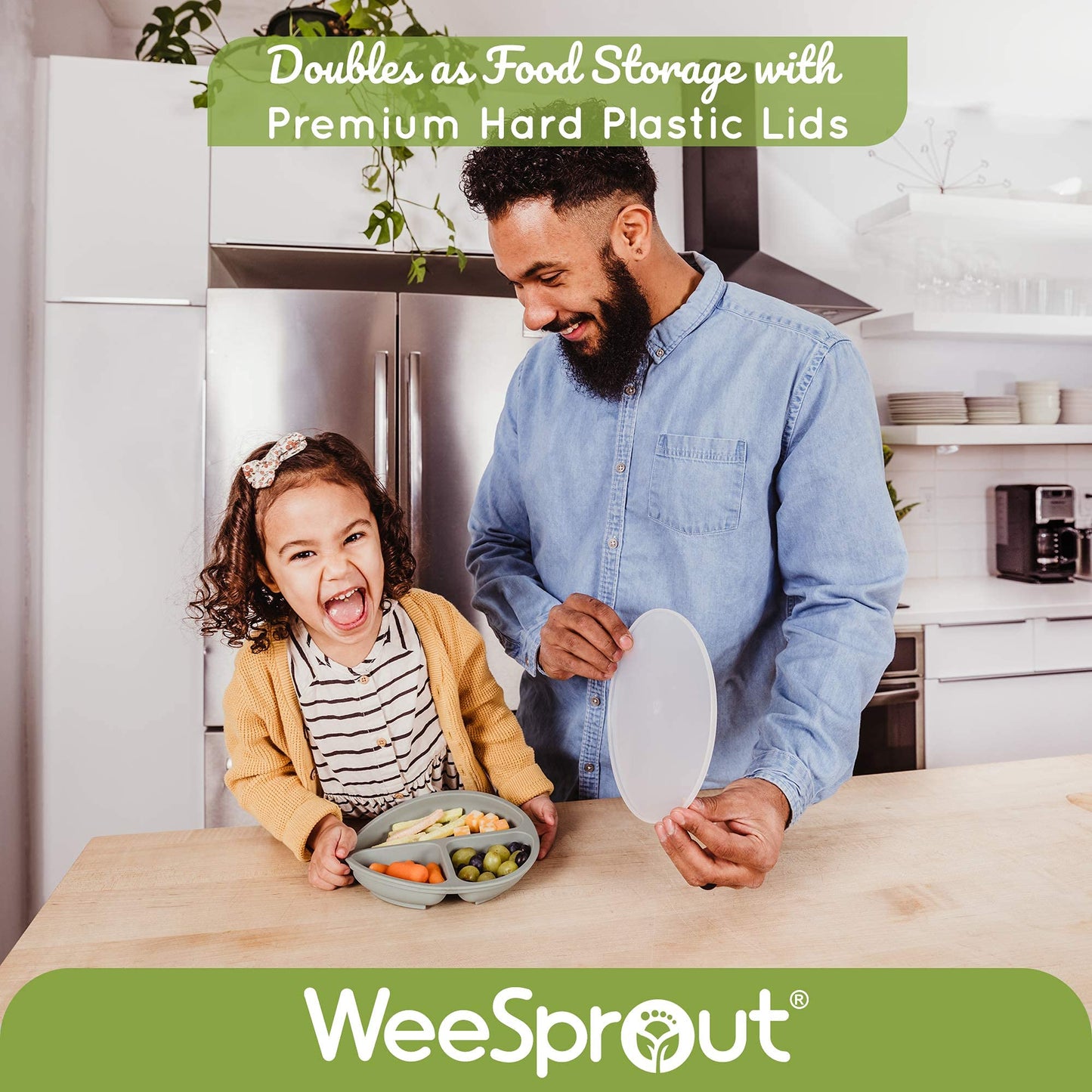 Weesprout Suction Plates With Lids For Babies & Toddlers, 100% Silicone Dinnerware Stays Put, Divided Design For Picky Eaters, M