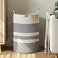 Nunsino 95L Striped Laundry Hamper with Leather Handles ,Large Foldable Laundry Basket for Clothes,Cotton Rope Storage Bin for B