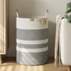 Nunsino 95L Striped Laundry Hamper with Leather Handles ,Large Foldable Laundry Basket for Clothes,Cotton Rope Storage Bin for B