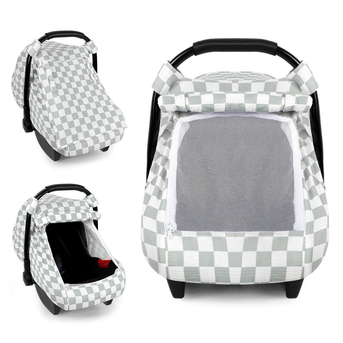 DILIMI Car Seat Covers for Babies, Muslin Cotton Baby Car Seat Cover with Breathable Mesh Window, Summer Infant Car Seat Canopy 