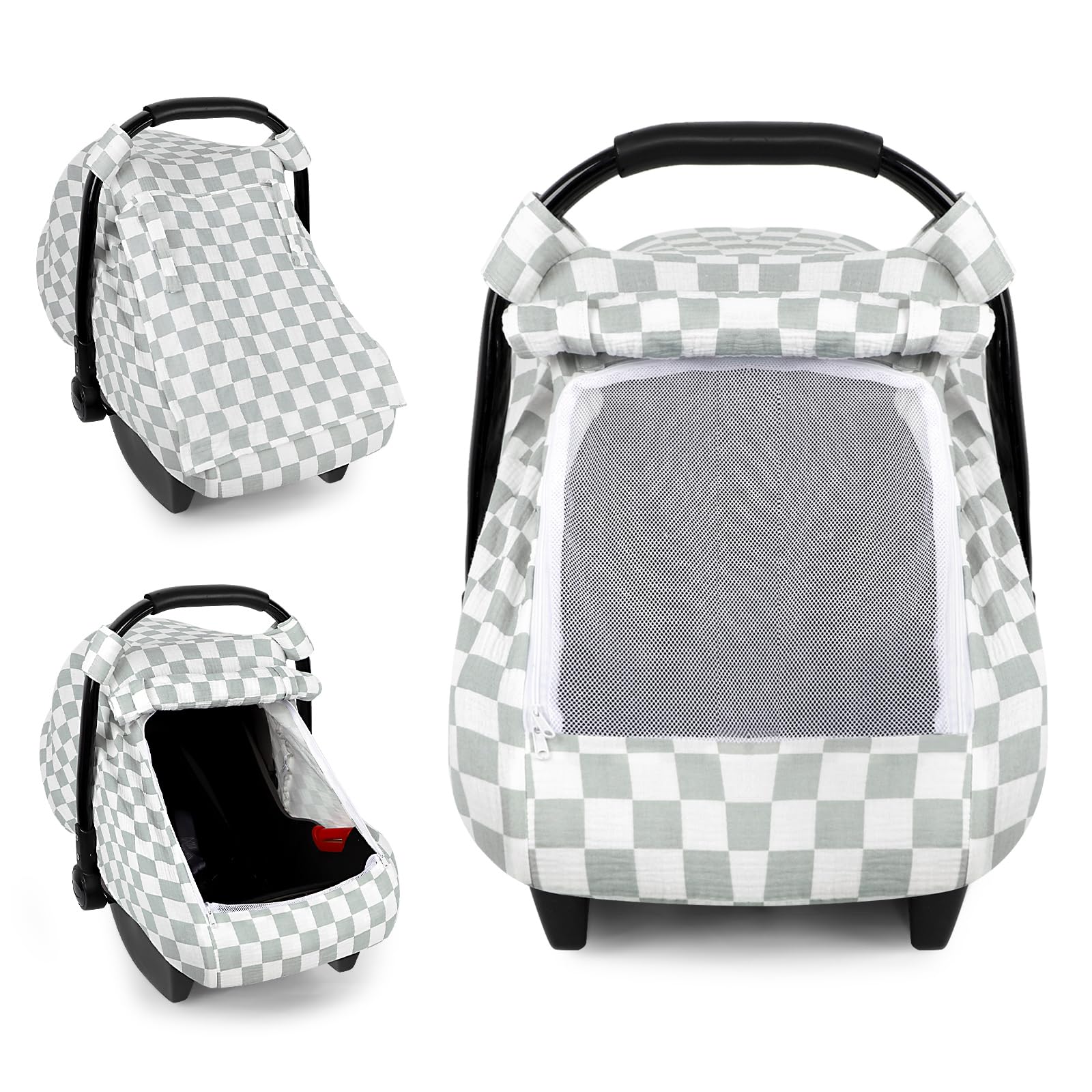 DILIMI Car Seat Covers for Babies, Muslin Cotton Baby Car Seat Cover with Breathable Mesh Window, Summer Infant Car Seat Canopy 