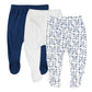 Honestbaby Baby 3-Pack Organic Cotton Footed Harem Pants, Compass Blue, 0-3 Months