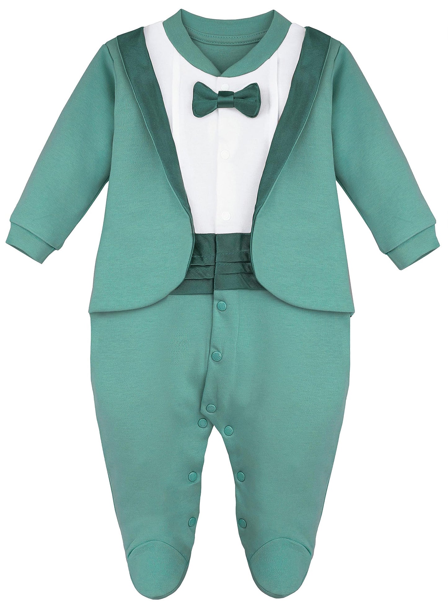 Lilax Baby Boy Gentleman Tuxedo Footie Christmas Holiday Outfit With Bow Tie (6 Months, Seafoam)