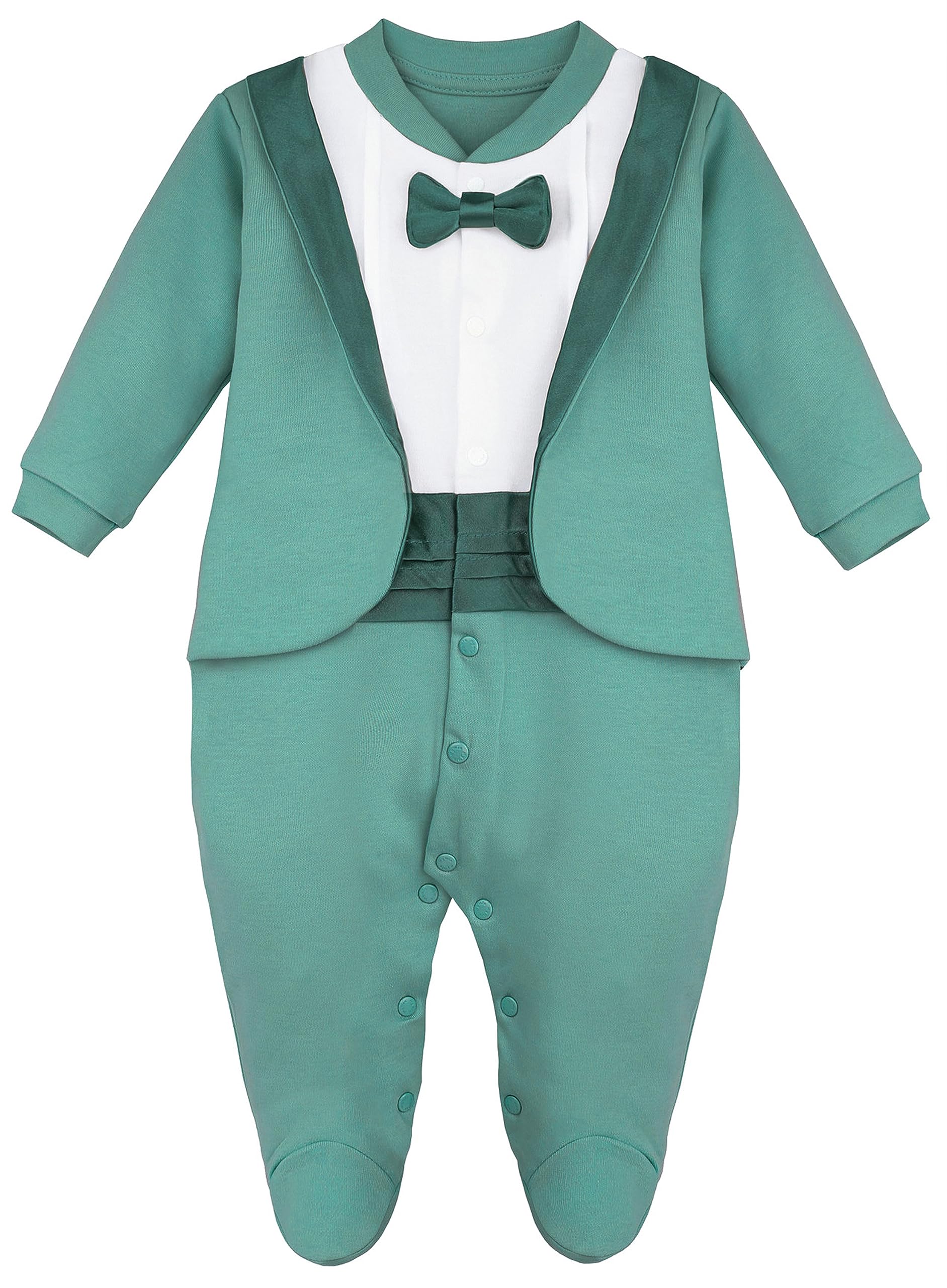 Lilax Baby Boy Gentleman Tuxedo Footie Christmas Holiday Outfit With Bow Tie (6 Months, Seafoam)