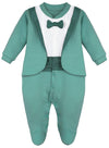 Lilax Baby Boy Gentleman Tuxedo Footie Christmas Holiday Outfit With Bow Tie (3 Months, Seafoam)
