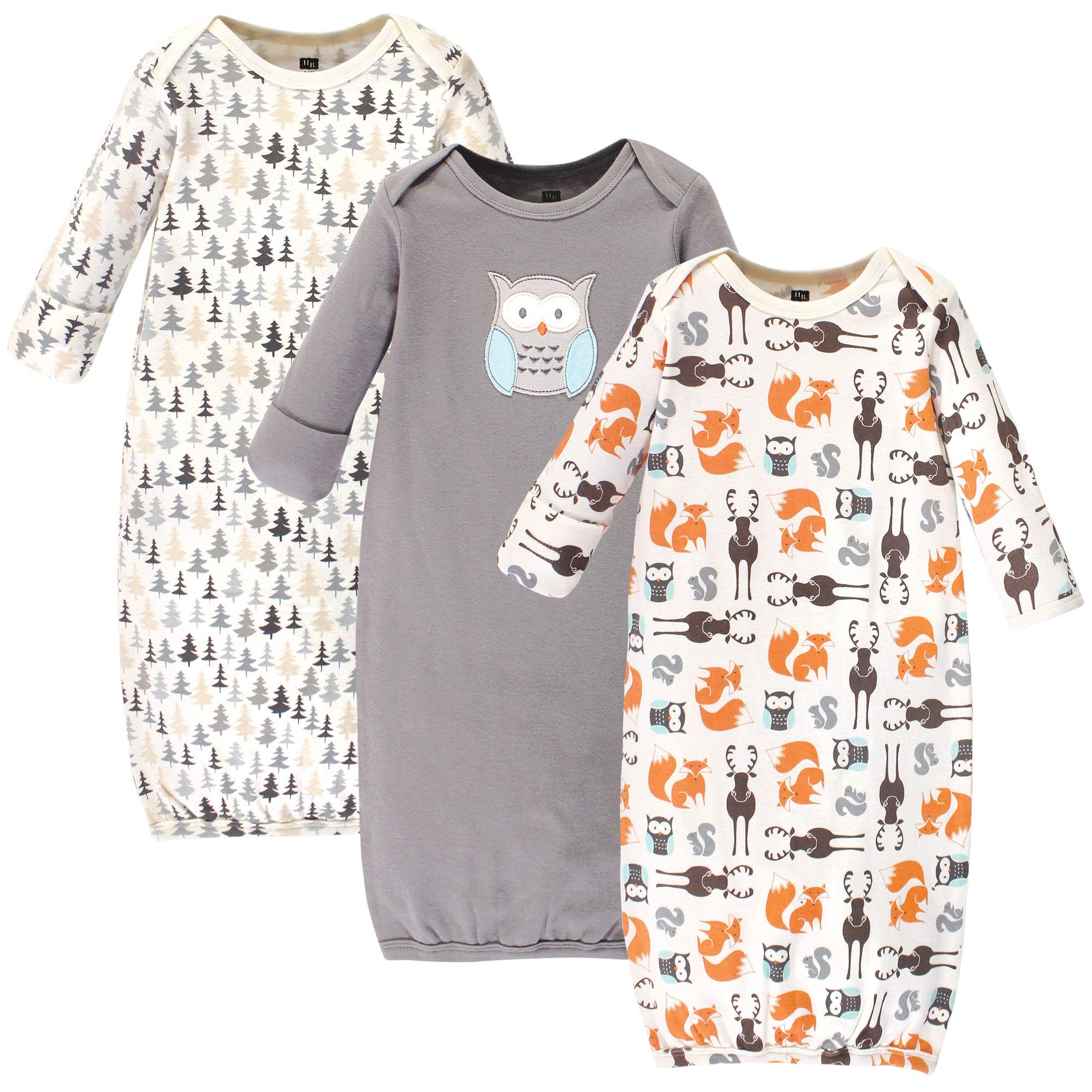 Hudson Baby Unisex Baby Cotton Gowns, Unisex Owl, Preemie/Newborn