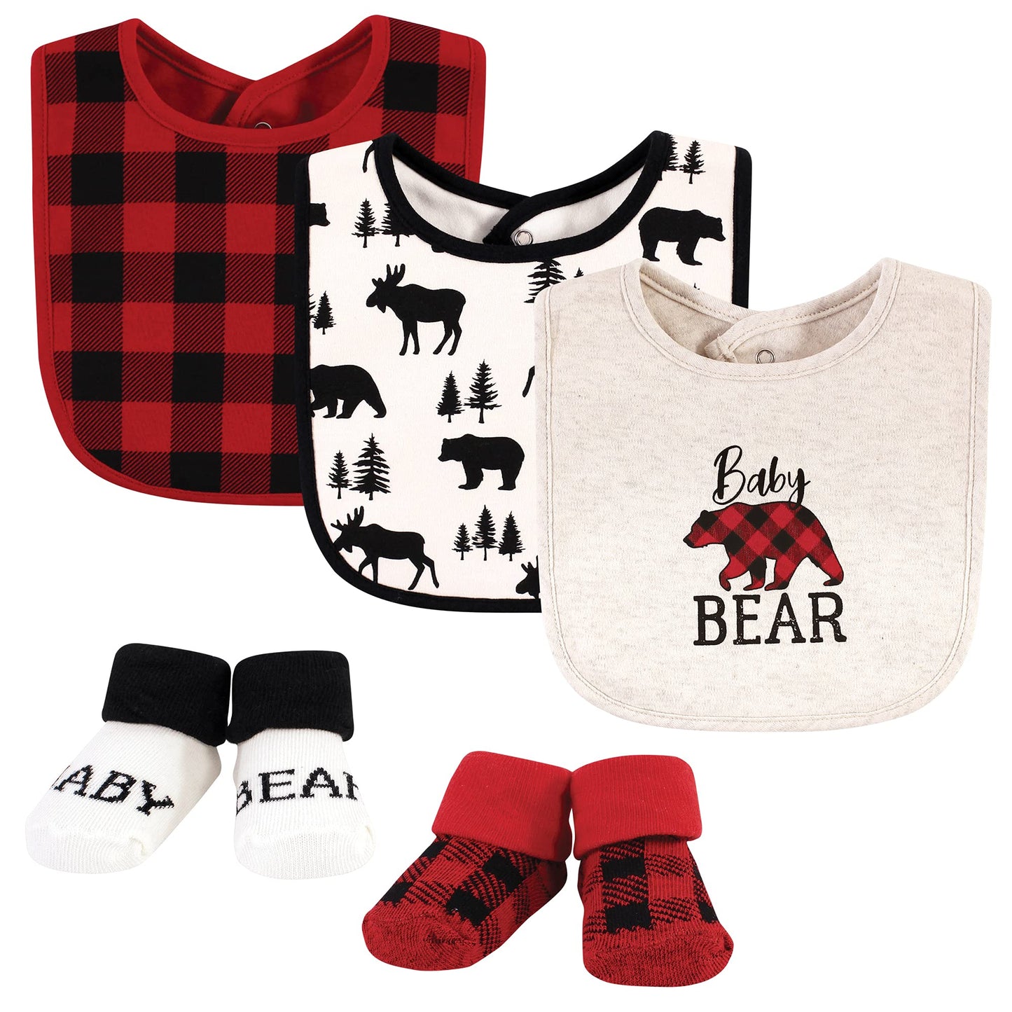Hudson Baby Unisex Baby Cotton Bib And Sock Set, Baby Bear Plaid, One Size