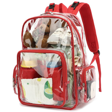 Yusudan Clear Diaper Bag Backpack for Baby Girls Boys, Mom Nappy Changing Bags for Women (Red)