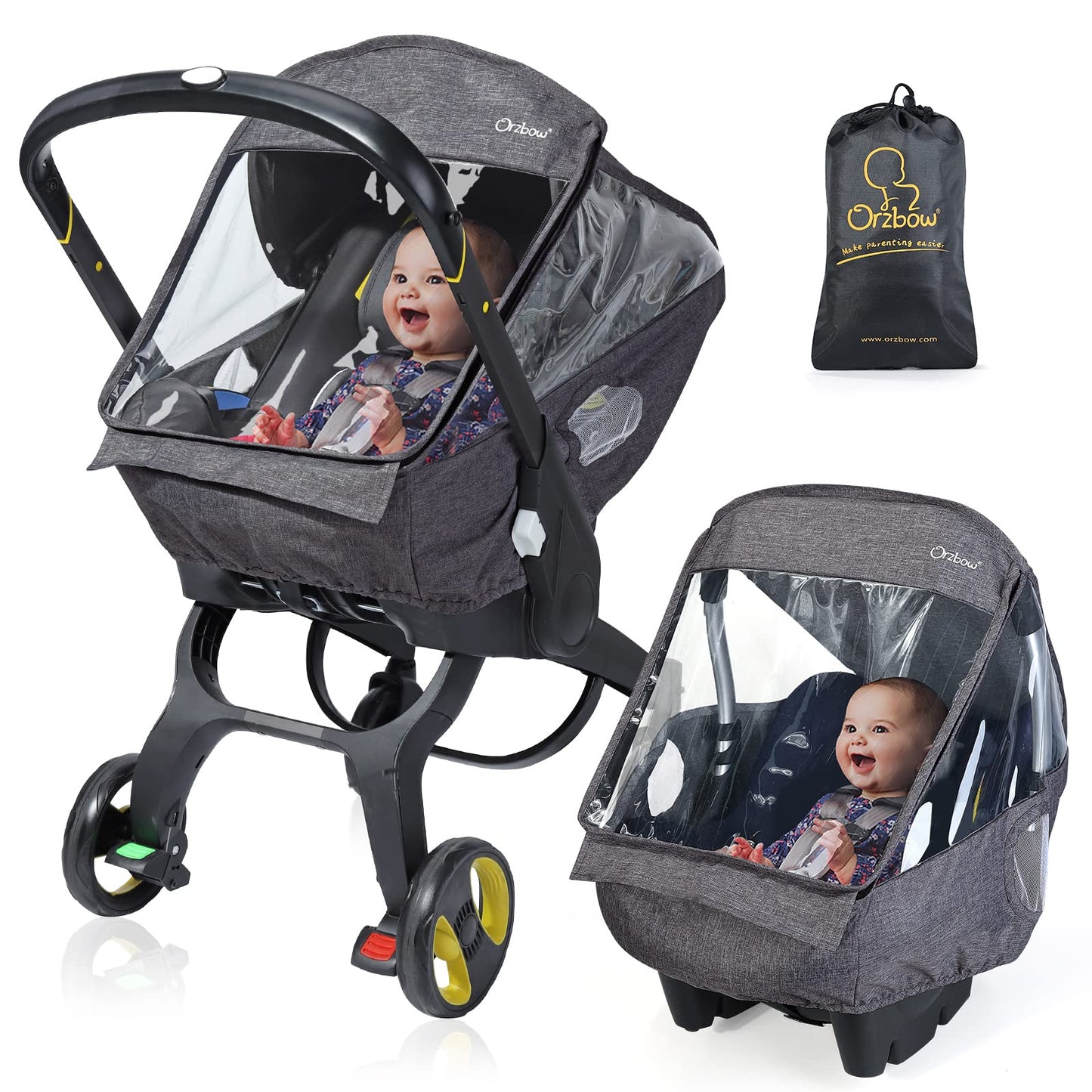 Universal Car Seat Rain Cover, Weather Shield for Infant Car Seat with Storage Bag, Side Ventilation & Handle Opening, Provides 
