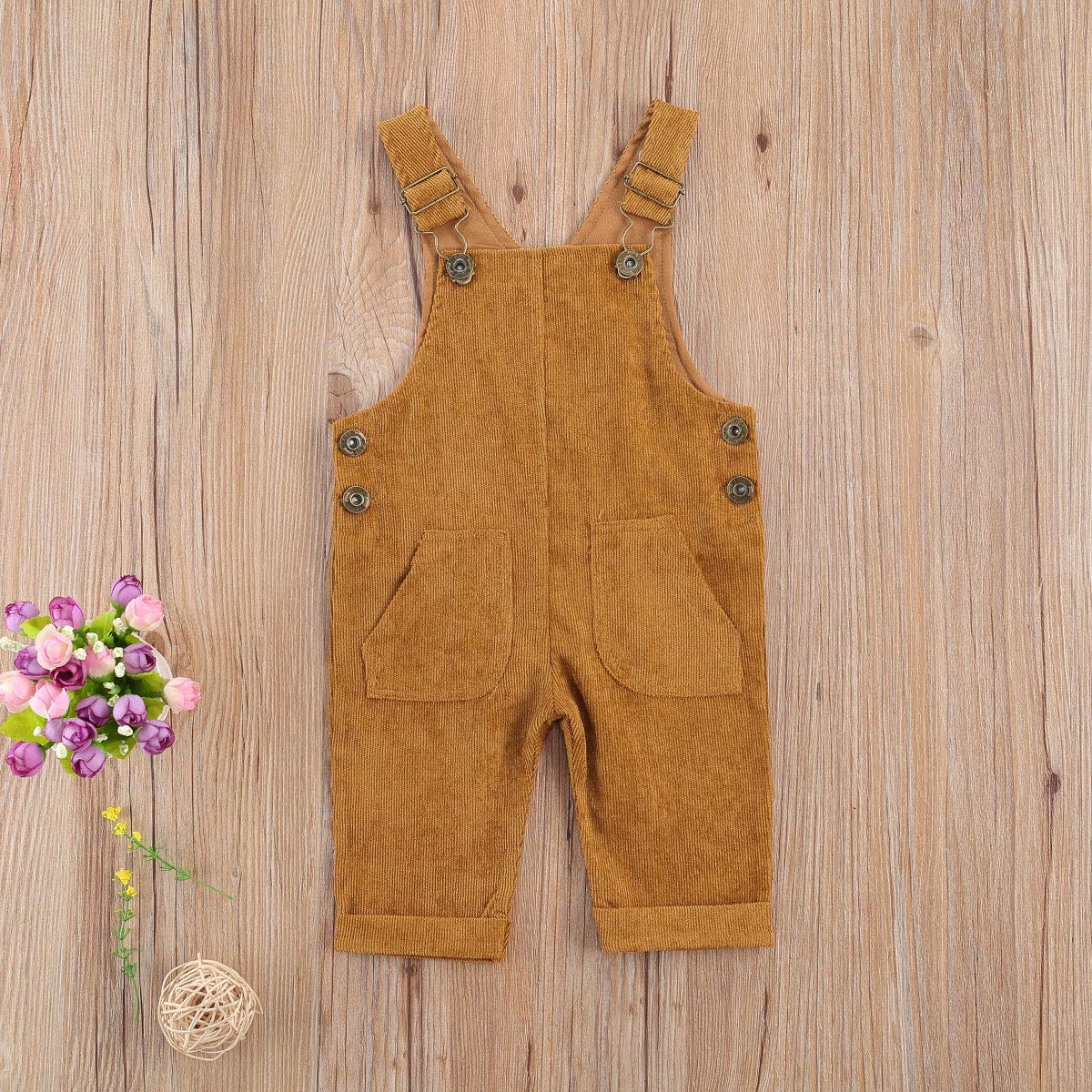 Yokjzjd Newborn Infant Baby Boy Girl Fall Winter Suspender Pants Overalls Corduroy Bib Pants Trousers With Pockets (Yellow, 12-1