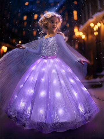 Uporpor Light Up Princess Dress Girls Halloween Costume Dressing Up Clothes Outfit Costume For Christmas Birthday Party, Purple,