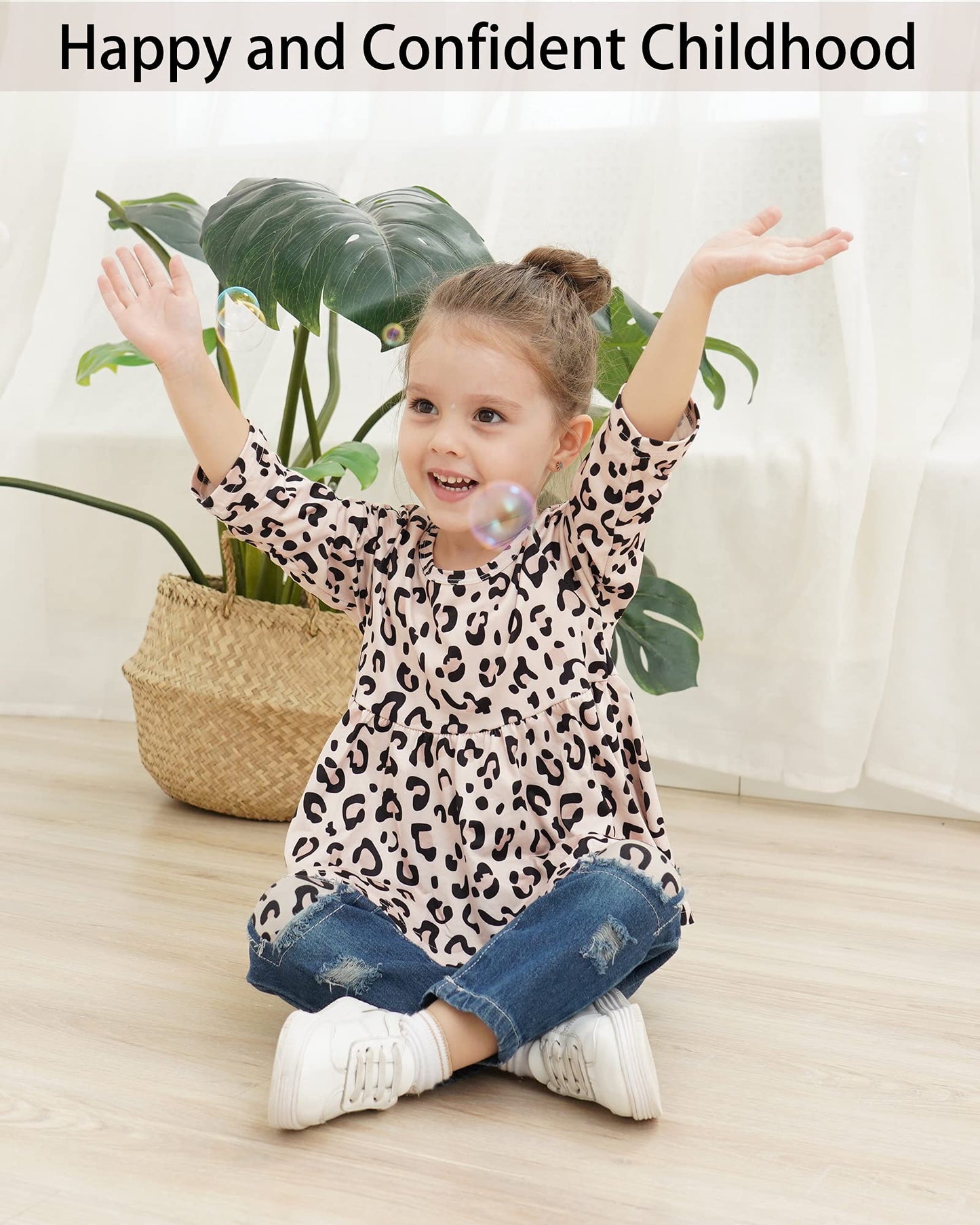 Nzrvaws 12 Months Girls Clothes Toddler 18 Months Baby Outfit Leopard T Shirt Tops Denim Ripped Jeans Long Pant Infant 2Pc Cloth