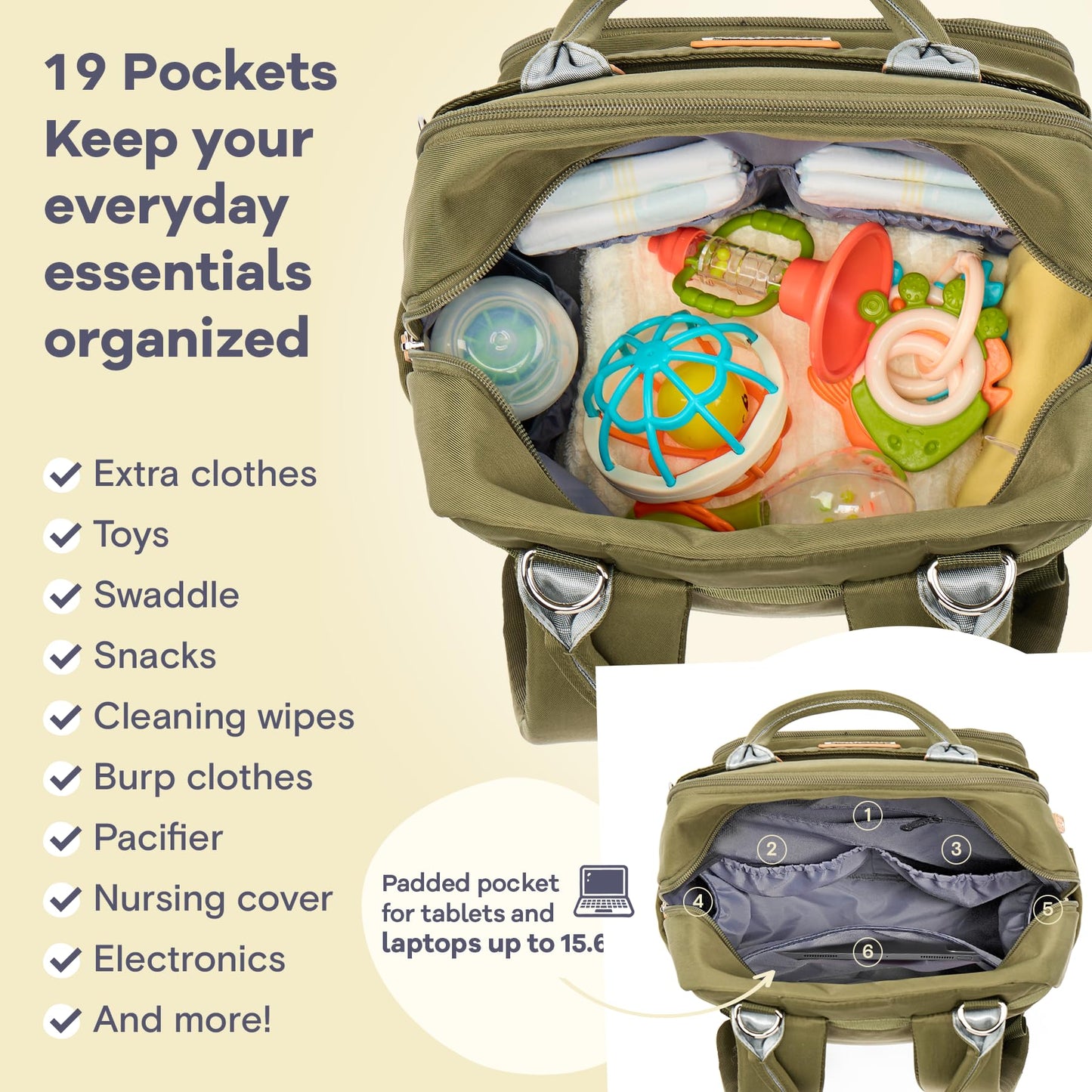 Ruvalino Diaper Bag Backpack, Multifunction Travel Pack Maternity Baby Changing Bags, Large Capacity, Waterproof, Gray Xl