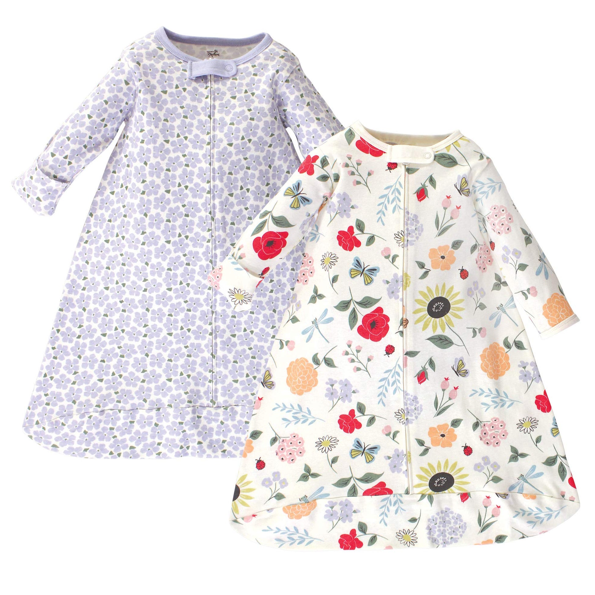 Touched by Nature Unisex Baby Organic Cotton Long-Sleeve Wearable Sleeping Bag, Sack, Blanket, Flutter Garden, 0-3 Months