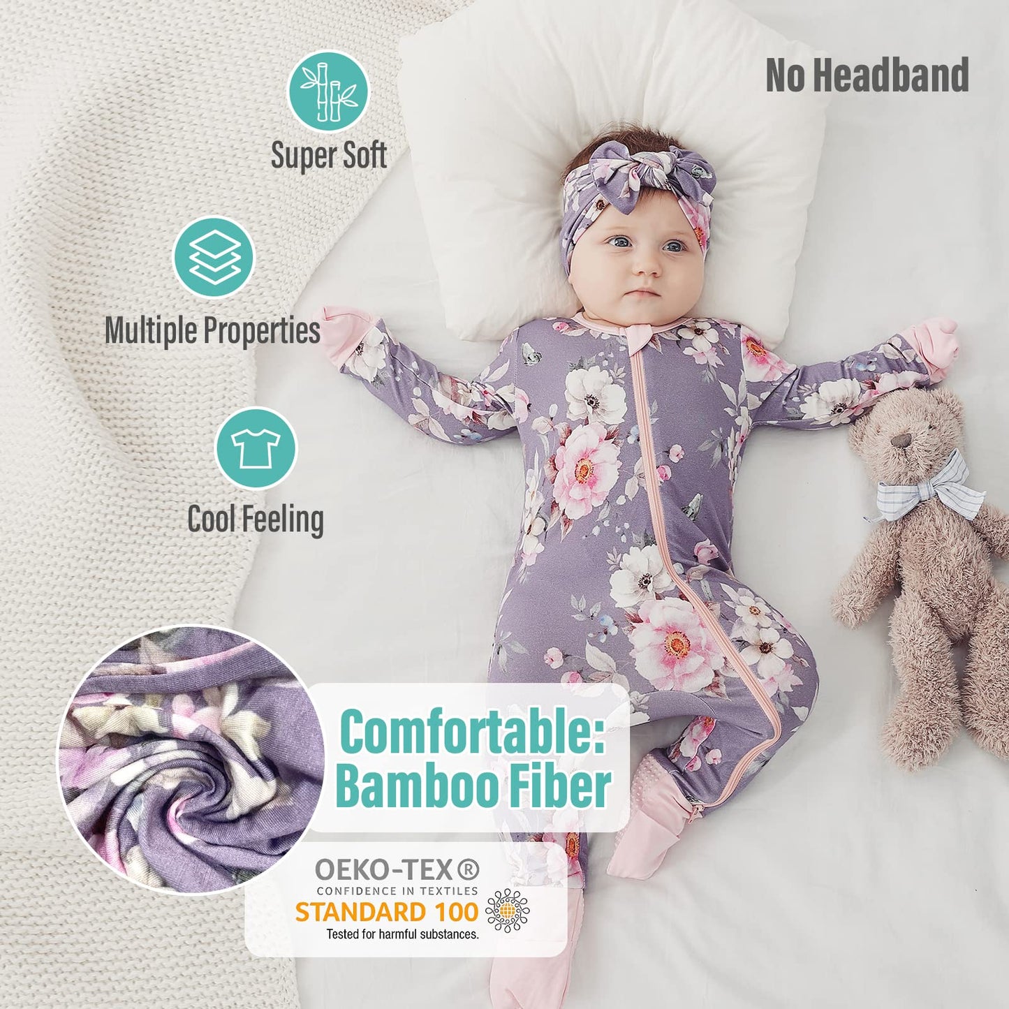 Opawo Viscose From Bamboo Onsies For Baby Girls' One-Piece Rompers With 2 Way Zipper Mittens Cuff Infant Footless Sleep 'N Play