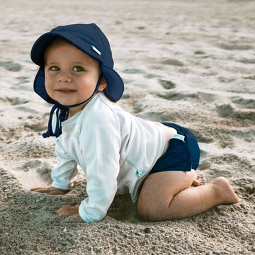 I Play. By Green Sprouts Baby & Toddler Flap Sun Protection Hat, All-Day Upf 50+ Sun Protection For Head, Neck & Eyes, Navy, 0-6