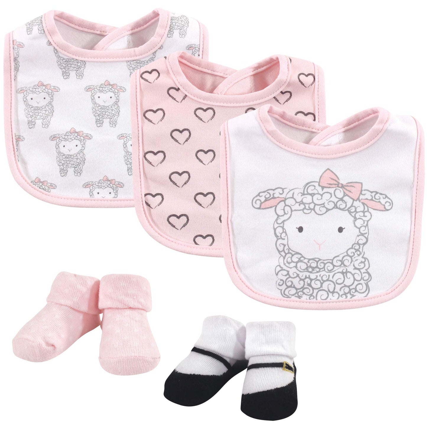 Hudson Baby Unisex Baby Cotton Bib And Sock Set, Little Lamb, One Size