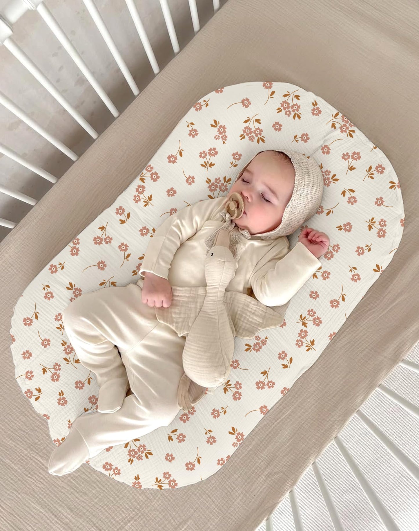 Muslin Baby Lounger Cover 2 Pack, Soft Breathable Newborn Lounger Pillow Cover For Boys Girls Infant