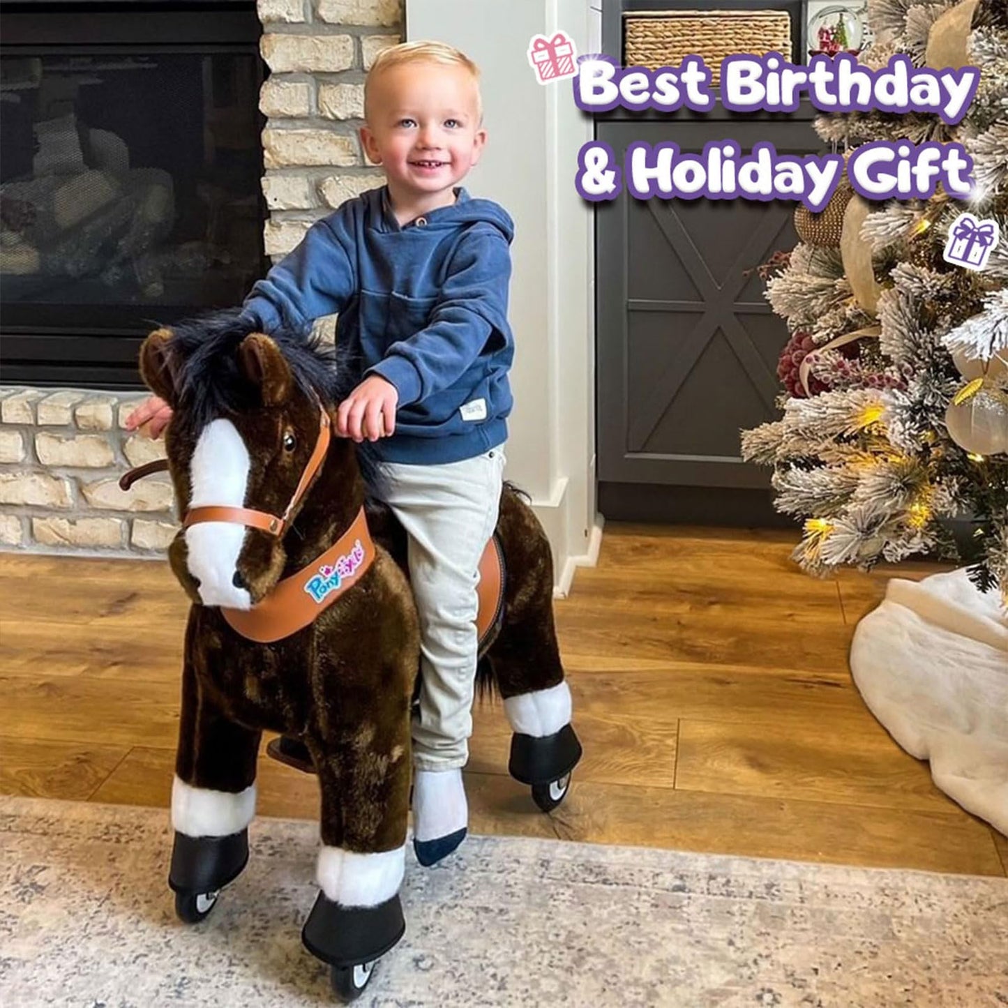 PonyCycle Horse Ride on Toy for Toddlers Boy Toys Classic Model U (with Brake/ 30 Height/Size 3 for Age 3-5) Giddy up Riding Hor