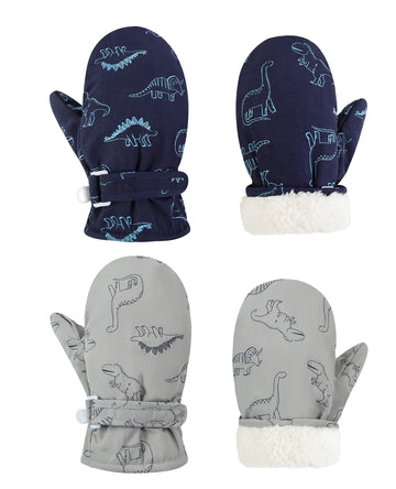 Fynnsure Toddler Mittens Lined Fleece Snow Gloves For Boys Girls Kids Winter Ski Gloves Baby Mittens Blue & Gray 2-4 Years