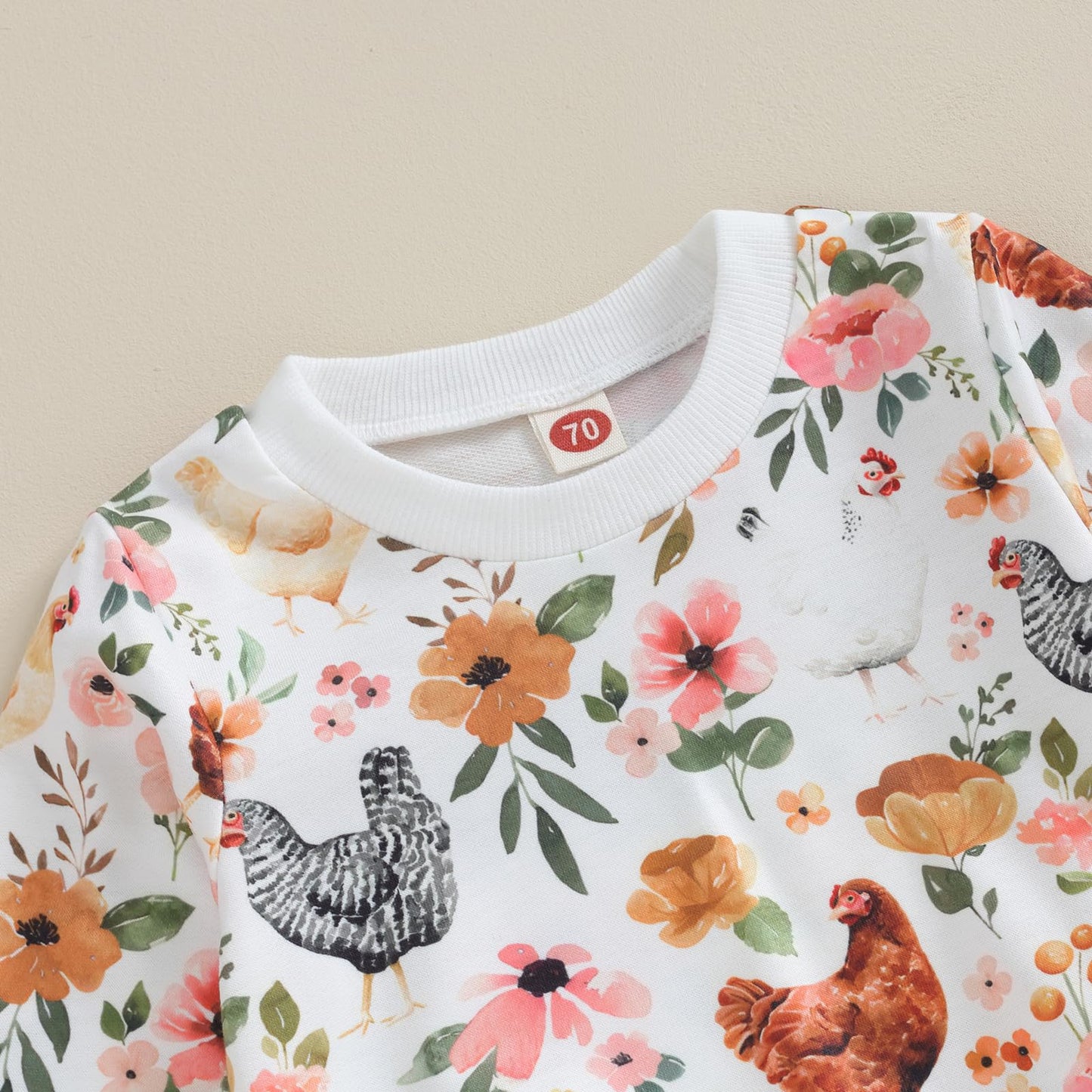 Shuing Toddler Infant Girl Boy Farm Outfit Chick& Flower Print Long Sleeve Sweatshirts Elastic Waist Pants Fall Clothes (White,