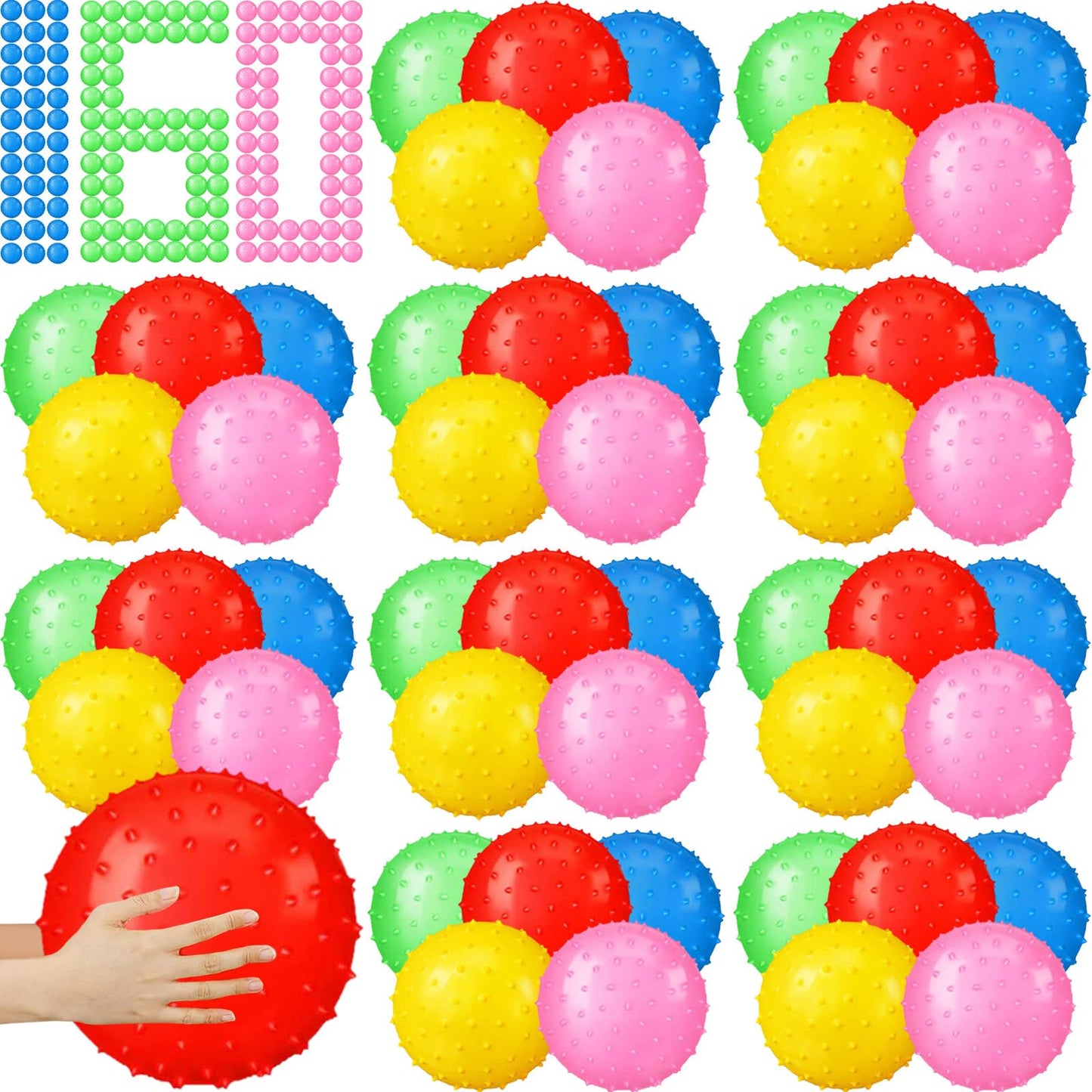 Jerify 160 Pcs 7 Inch Large Knobby Balls Bulk Spiky Bounce Inflatable Plastic Balls Toy Soft Massage Sensory Stress for School P