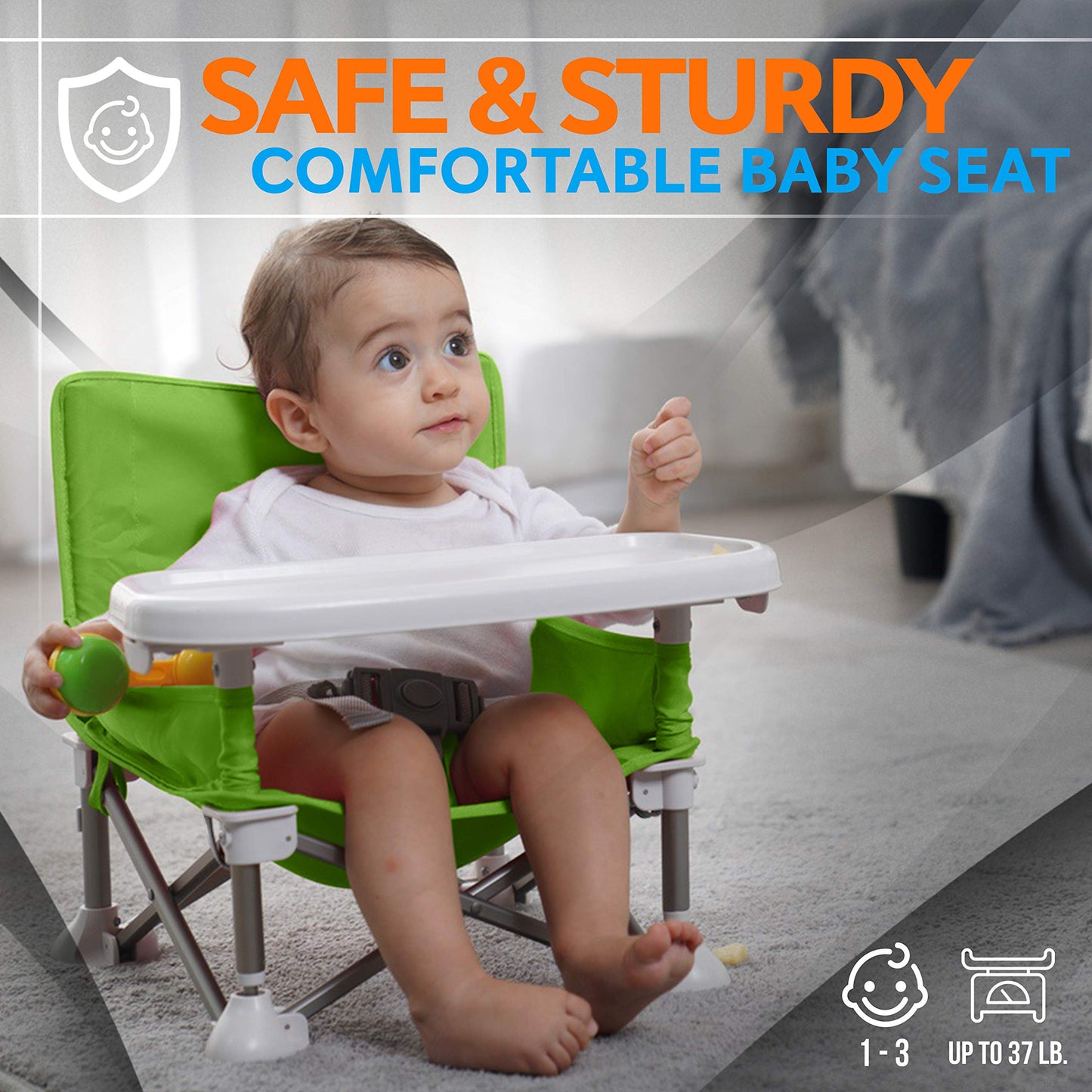 Serene Life Baby Seat Booster -Space Saver Toddler Booster Seat - Portable Pop And Open Sit Folding Booster Feeding Chair - Safe