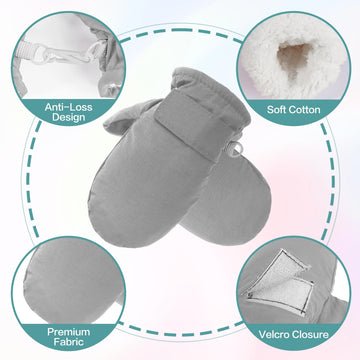 Fynnsure Toddler Mittens Baby Waterproof Snow Gloves Kids Ski Snow Gloves Cold Weather Mittens For Boys Girls Solid Gray 1-2 Yea