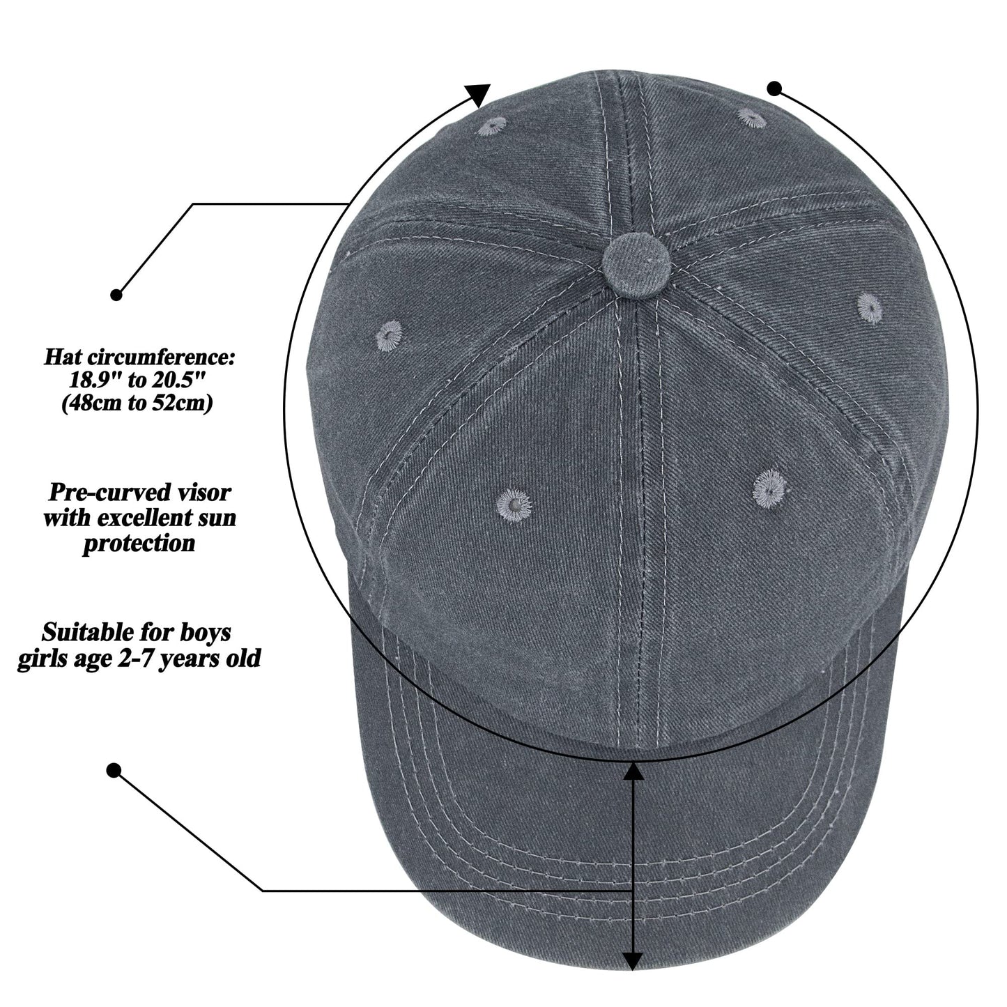 Kids Baby Girls Hat Washed Baseball Cap Cotton Solid Sun Hats For Children Fit For 2-7 Years