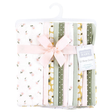 Hudson Baby Unisex Baby Flannel Burp Cloth 12Pk, Sage Floral, One Size