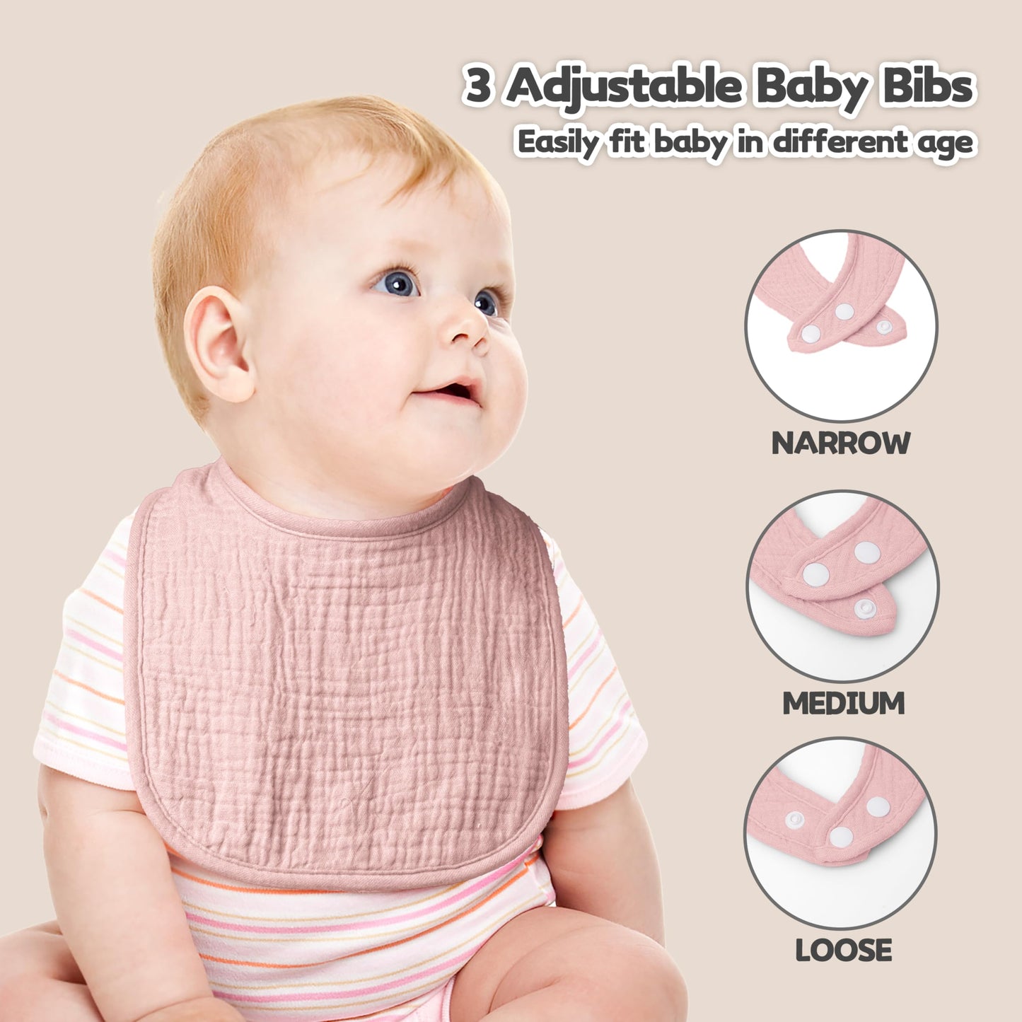 Susurration Muslin Baby Drool Bibs 6Pack Soft Square Adjustable Baby Bandana Bibs For Unisex Girls & Boys (Pinkish Brown)