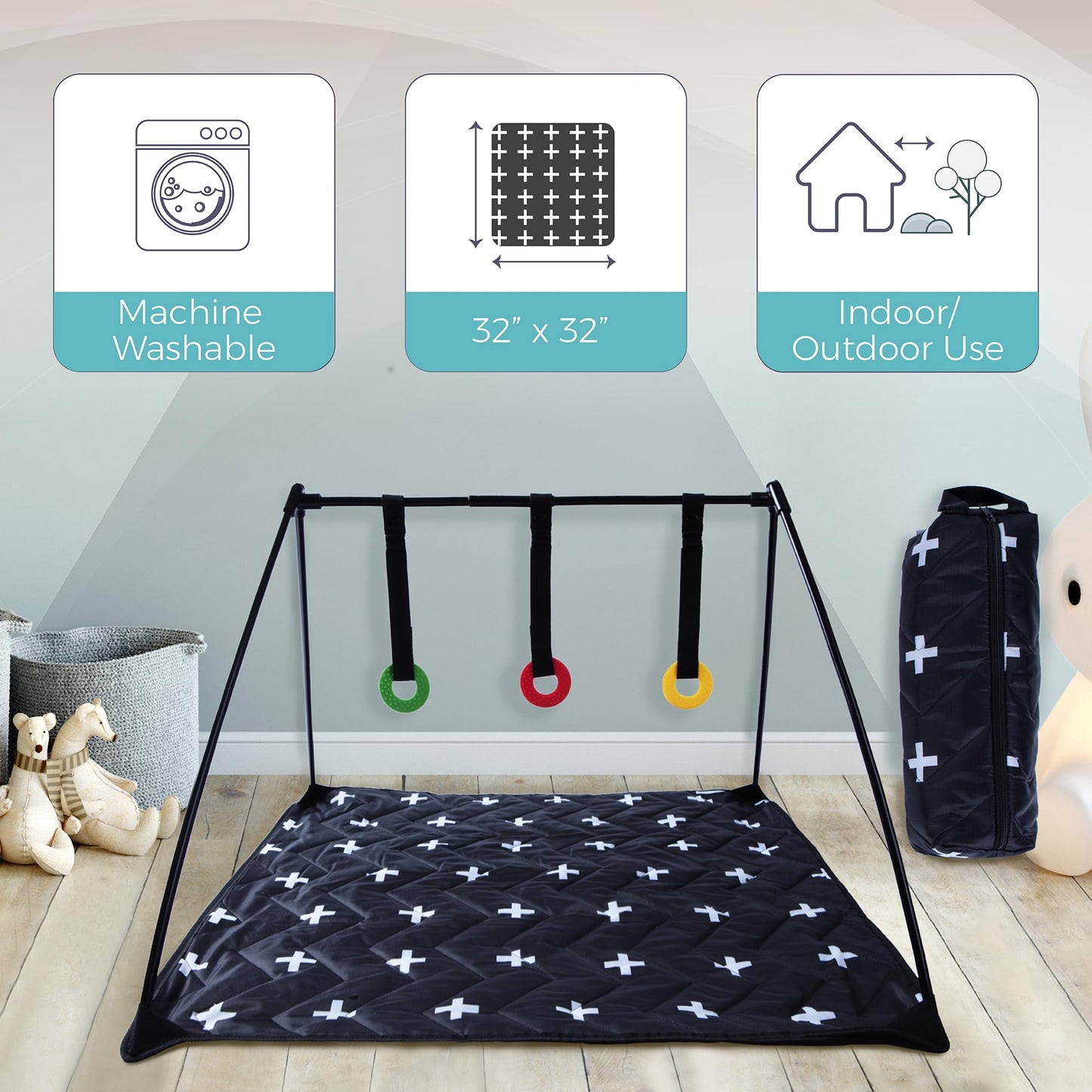 Travel Baby Play Mat For Babies 0-6 Months, Baby Play Mat, Newborn Travel Essentials, Tummy Time For Floor, Portable, Crosses Pa